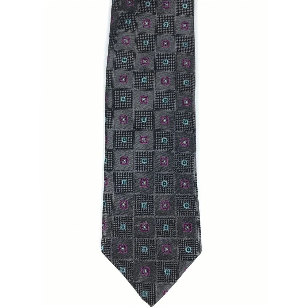 Robert Talbott Men's Tie 100% Silk Gray Blue Purple Foulard Elegant Necktie 60